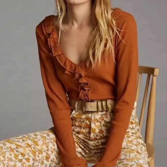 Anthropologie Maeve Ruffled Tie-Front Top
